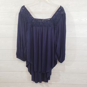 Paper + Tee Navy Lace Square Neck Blouse